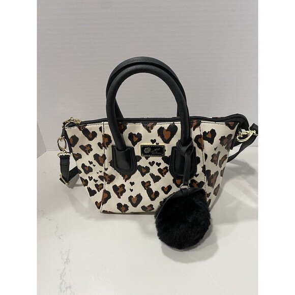 Betsey Johnson Handbags - Betsey Johnson Heart Leopard Bag Poof Bow  Charm Shoulder Hand Bag